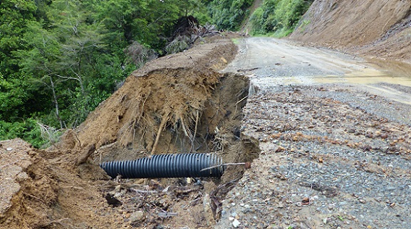 Subsiding roadside in Te Urewera after the storm